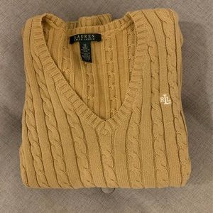Ralph Lauren caramel v-neck knit sweater, XS.